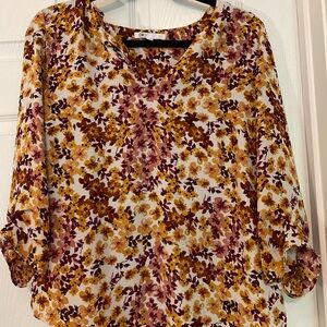 DR2 Cream Cuffed Sleeve Blouse Relaxed Style